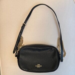 Coach Black Leather Crossbody Bag with Gold Chain